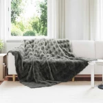 vidaXL Ψεύτικη κουβέρτα από κουνέλι 4 pcs Σκούρο Γκρι 220 x 240 cm