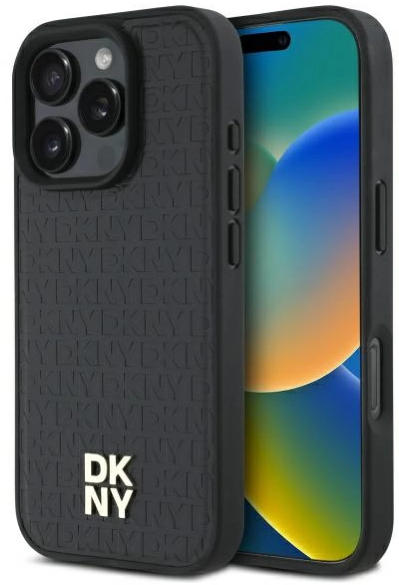 DKNY Repeat Pattern Stack Logo MagSafe iPhone 16 Pro Max Case - Black