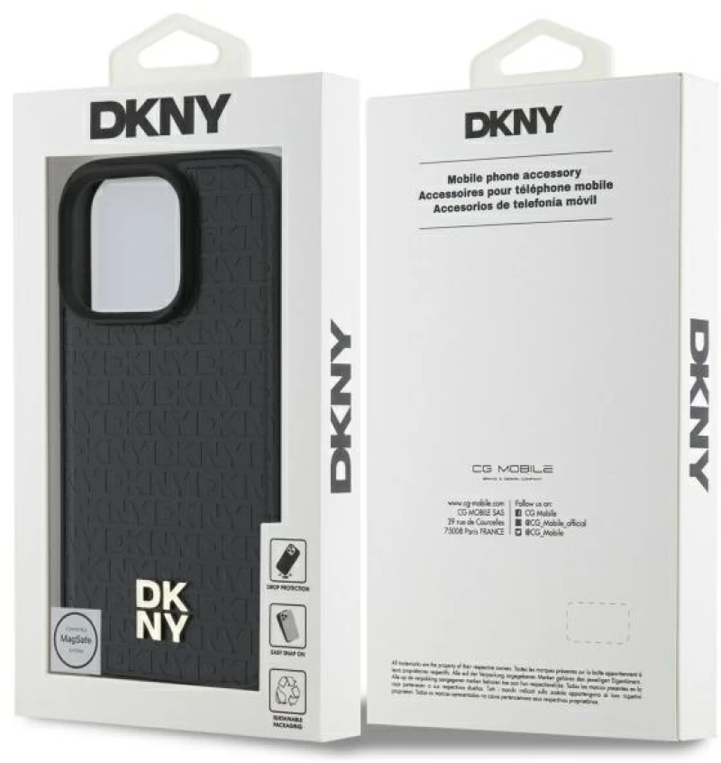 DKNY Repeat Pattern Stack Logo MagSafe iPhone 16 Pro Max Case - Black