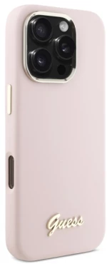Guess Silicone Script Metal Logo & Frame iPhone 16 Pro Case - Pink