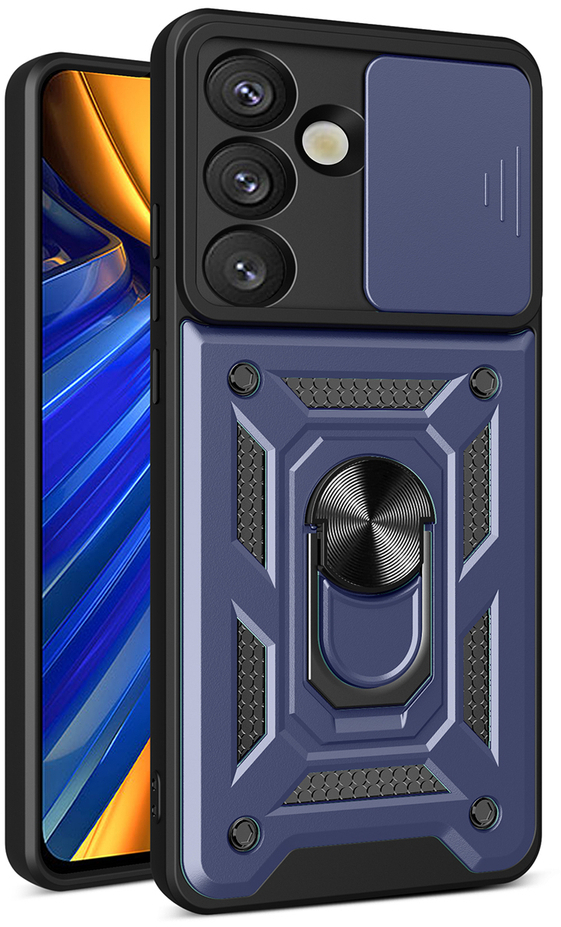 Hybrid Armor Camshield with Camera Cover and Metal Ring for Samsung Galaxy S25 - Blue