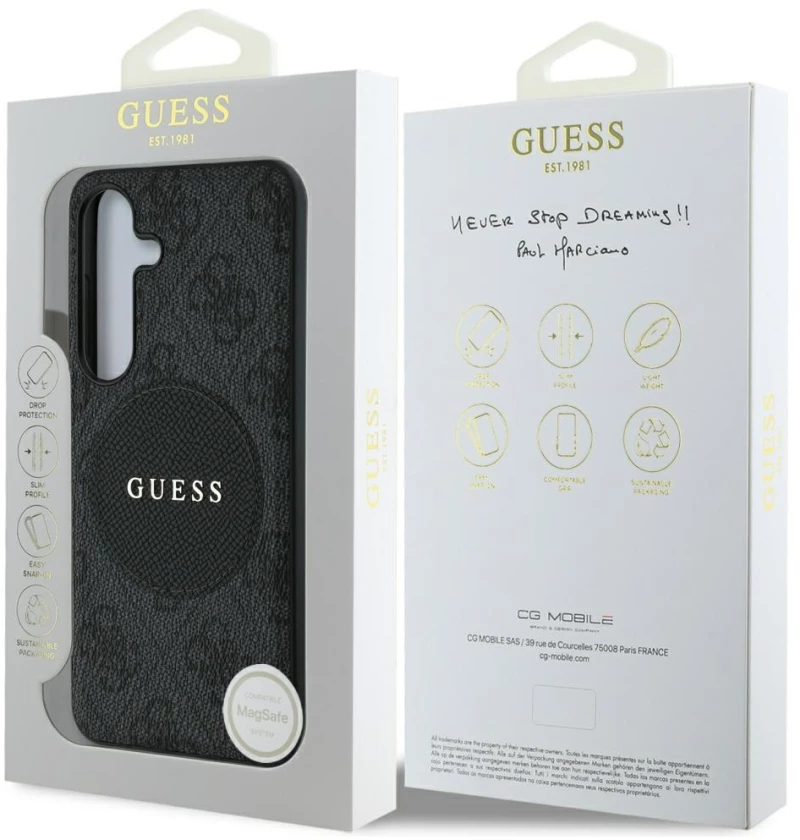 Guess 4G Round Patch Classic Logo MagSafe case for Samsung Galaxy S25 Plus black