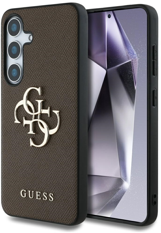 Guess Grained Big 4G Logo Small Classic Logo case for Samsung Galaxy S25 Plus brown