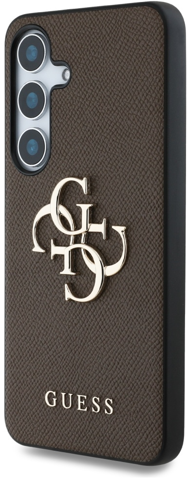 Guess Grained Big 4G Logo Small Classic Logo case for Samsung Galaxy S25 Plus brown