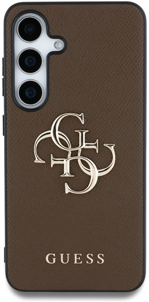 Guess Grained Big 4G Logo Small Classic Logo case for Samsung Galaxy S25 Plus brown