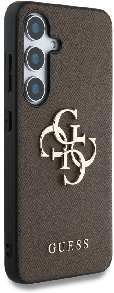 Guess Grained Big 4G Logo Small Classic Logo case for Samsung Galaxy S25 Plus brown
