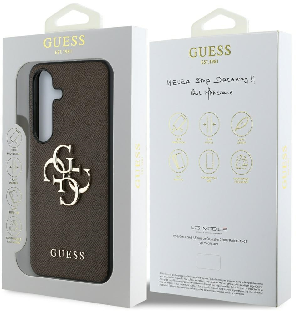 Guess Grained Big 4G Logo Small Classic Logo case for Samsung Galaxy S25 Plus brown