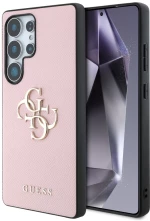 Guess Grained Big 4G Logo Small Classic Logo Case for Samsung Galaxy S25 Ultra pink
