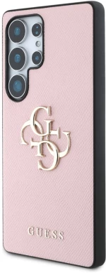 Guess Grained Big 4G Logo Small Classic Logo Case for Samsung Galaxy S25 Ultra pink