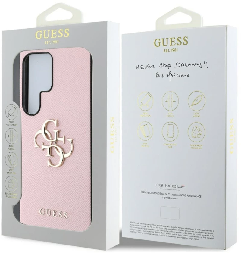 Guess Grained Big 4G Logo Small Classic Logo Case for Samsung Galaxy S25 Ultra pink