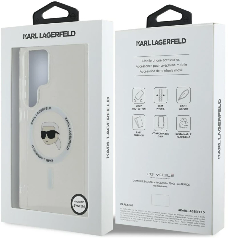 Case Karl Lagerfeld Button Karl Head Printed Logo MagSafe Samsung Galaxy S25 Ultra white