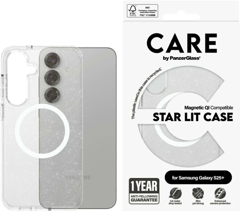 CARE by PanzerGlass Flagship Urban Combat StarLight White QI Case for Samsung Galaxy S25+ - Transparent