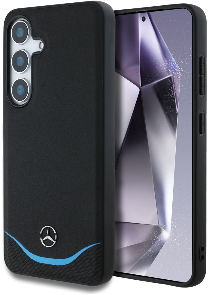 Mercedes Leather Contrasted Blue Horizontal Curve MagSafe Case for Samsung Galaxy S25 - Black