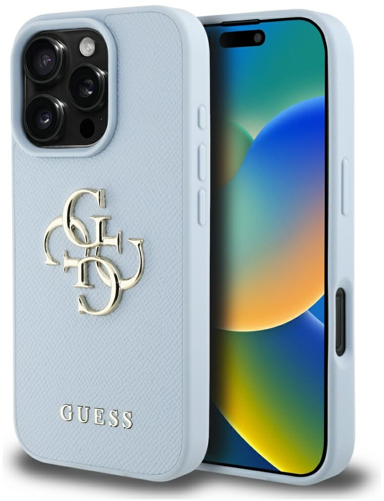 Guess Grained Big 4G Logo Small Classic Logo case for iPhone 16 Pro Max - blue