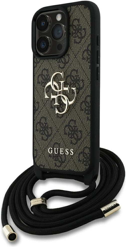 Guess 4G Big Logo Cord Stap Crossbody Case for iPhone 16 Pro Max Brown