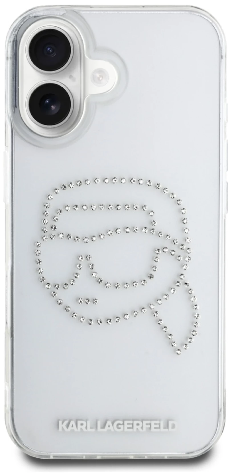 Karl Lagerfeld IML Rhinestones Karl Head Case for iPhone 16 Clear