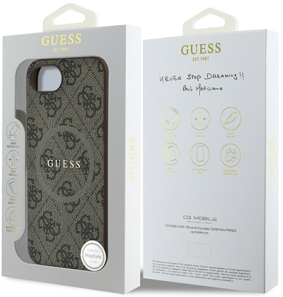 Guess 4G Ring Classic Logo MagSafe iPhone 16e Case - Brown