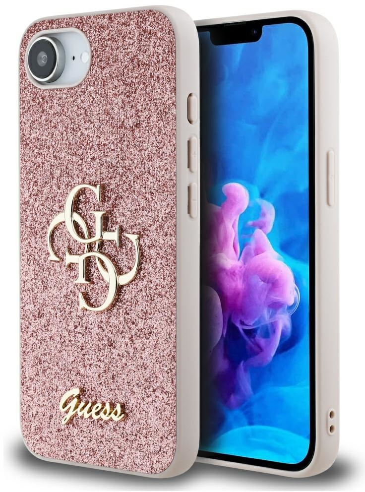 Guess Fixed Glitter Big 4G iPhone 16e Case - Pink