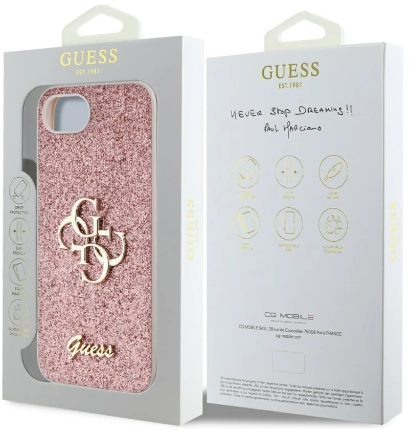 Guess Fixed Glitter Big 4G iPhone 16e Case - Pink