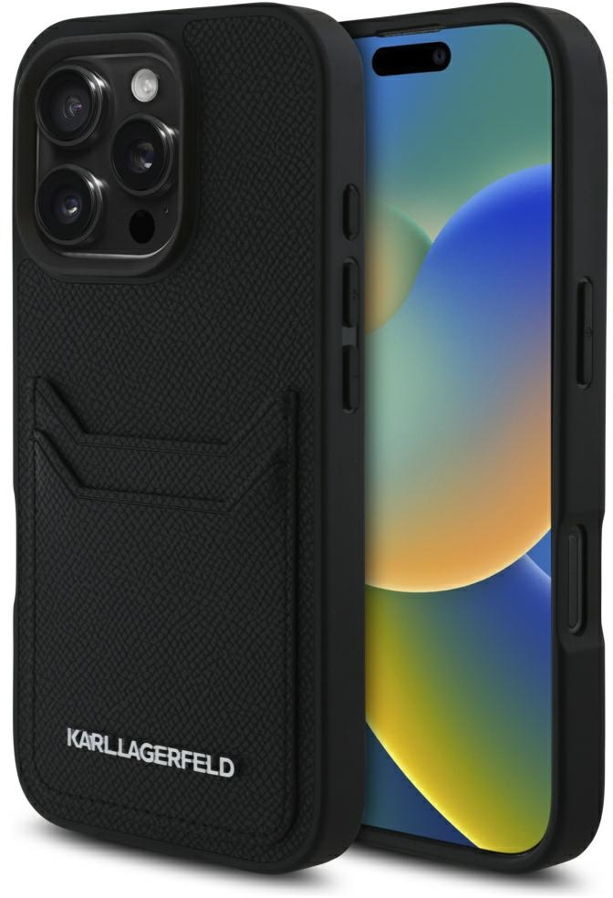 Karl Lagerfeld HC Grained PU Cardslot Metal Elong iPhone 16 Pro Case - Black