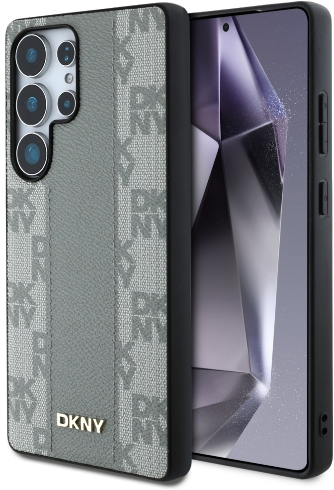 DKNY Leather Checkered Pattern MagSafe Case for Samsung Galaxy S25 Ultra - Gray