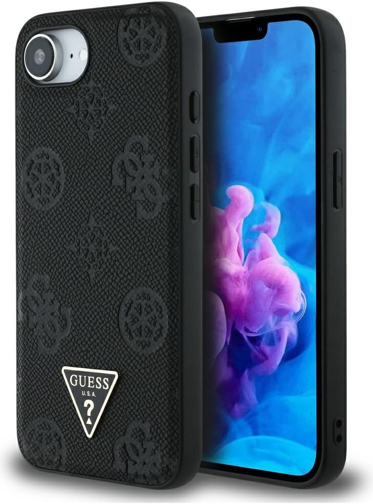 Guess Grained Hot Stamp Peony Triangle Logo MagSafe Case for iPhone 16e - Black