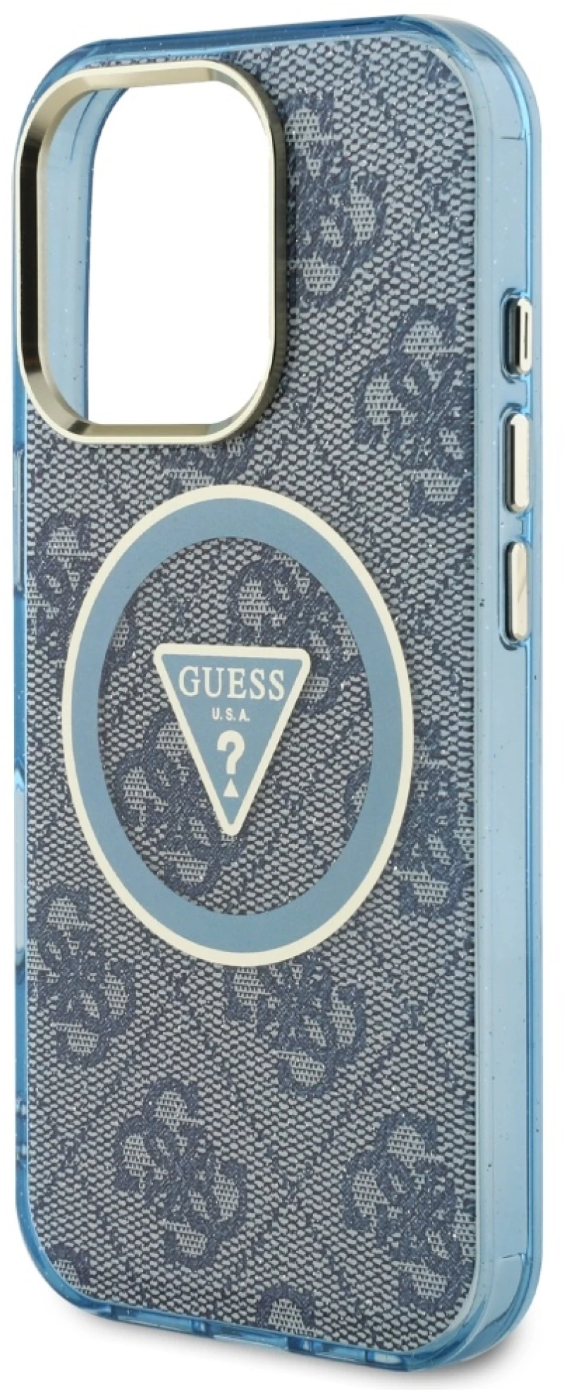 Guess IML Metal Glitter 4G Circle Triangle MagSafe Case for iPhone 16 Pro Max - Blue