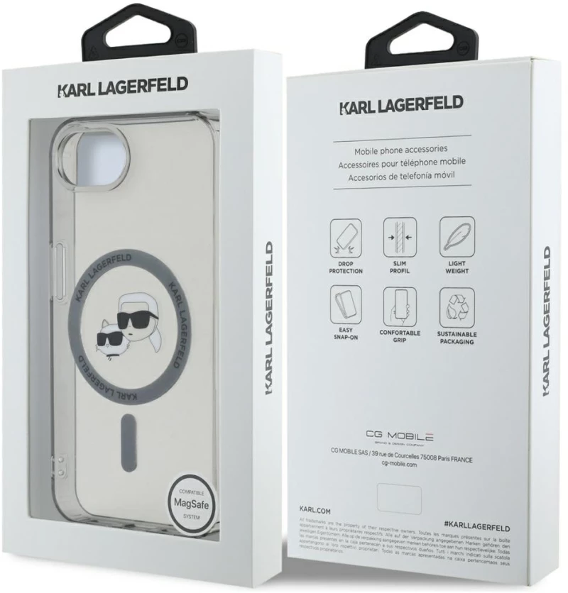 Karl Lagerfeld IML Metal Karl & Choupette Heads MagSafe iPhone 16e Case - Black