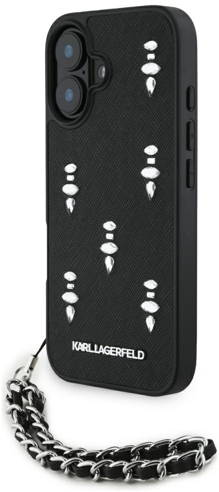 Karl Lagerfeld Saffiano Crystals w/Chain iPhone 16 Case - Black