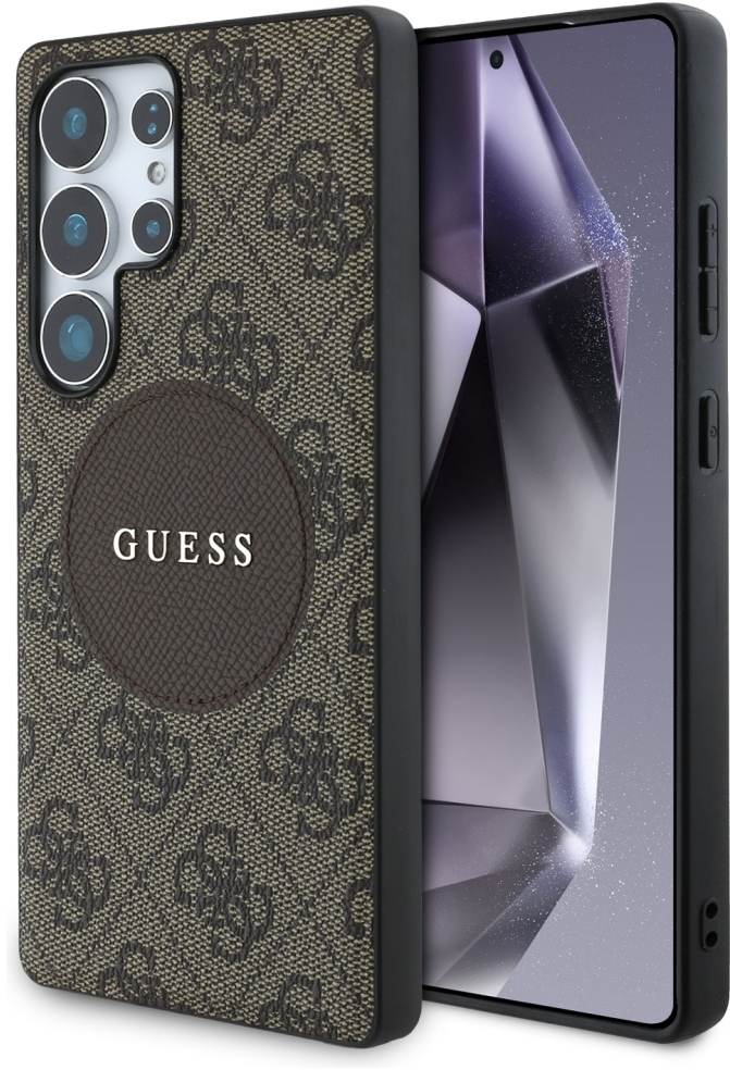 Guess 4G Round Patch Classic Logo MagSafe Case for Samsung Galaxy S25 Ultra Brown