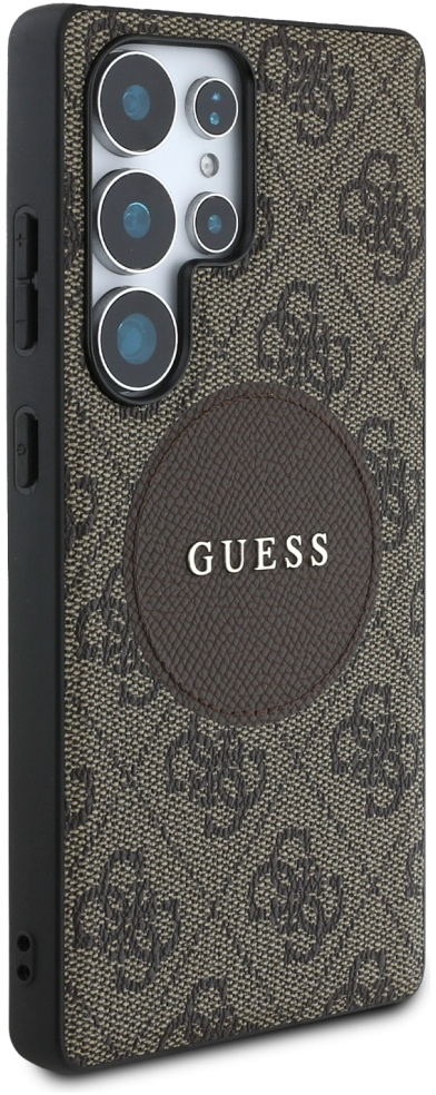 Guess 4G Round Patch Classic Logo MagSafe Case for Samsung Galaxy S25 Ultra Brown