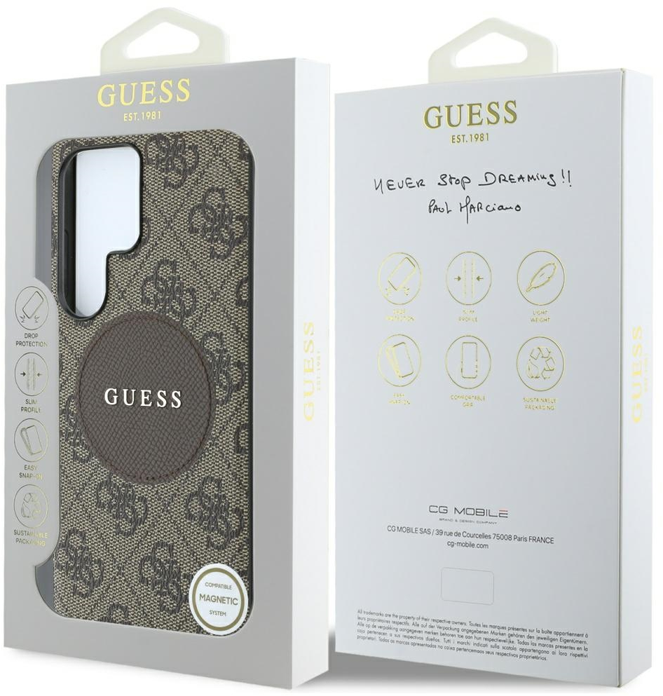 Guess 4G Round Patch Classic Logo MagSafe Case for Samsung Galaxy S25 Ultra Brown