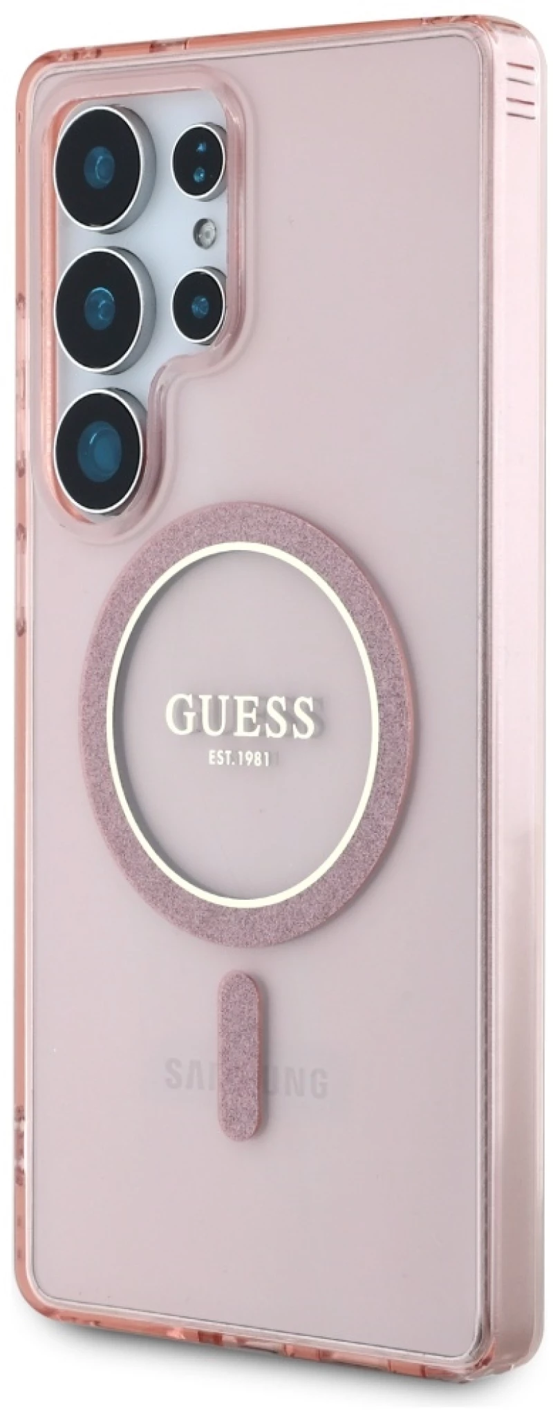 Guess Glitter Circle Classic Logo MagSafe Case for Samsung Galaxy S25 Ultra Pink