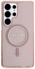 Guess Glitter Circle Classic Logo MagSafe Case for Samsung Galaxy S25 Ultra Pink