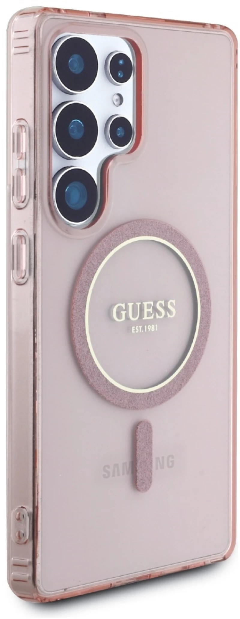 Guess Glitter Circle Classic Logo MagSafe Case for Samsung Galaxy S25 Ultra Pink