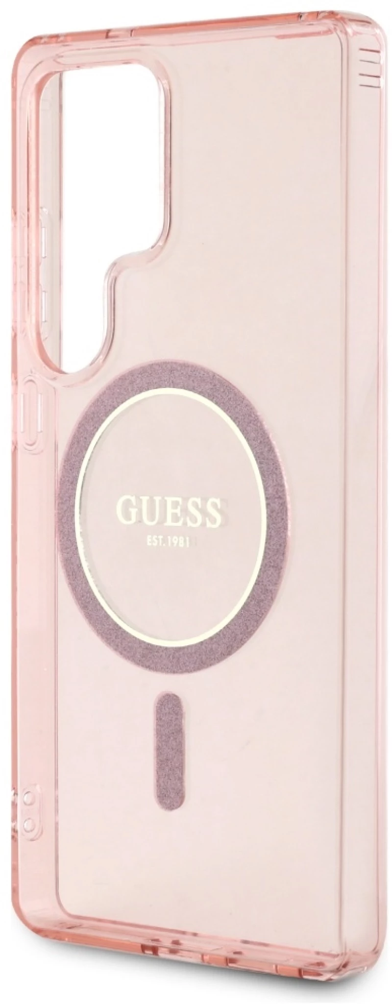 Guess Glitter Circle Classic Logo MagSafe Case for Samsung Galaxy S25 Ultra Pink