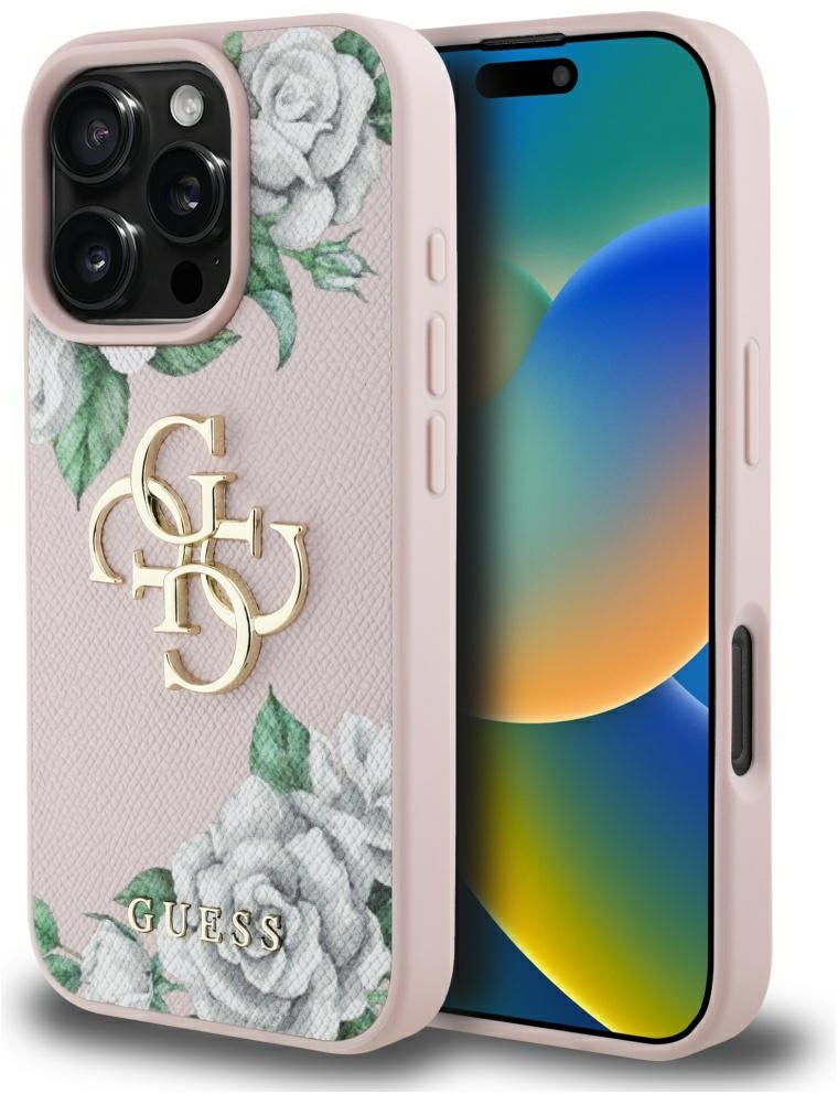 Guess Grained Roses Big 4G logo iPhone 16 Pro Max case - pink