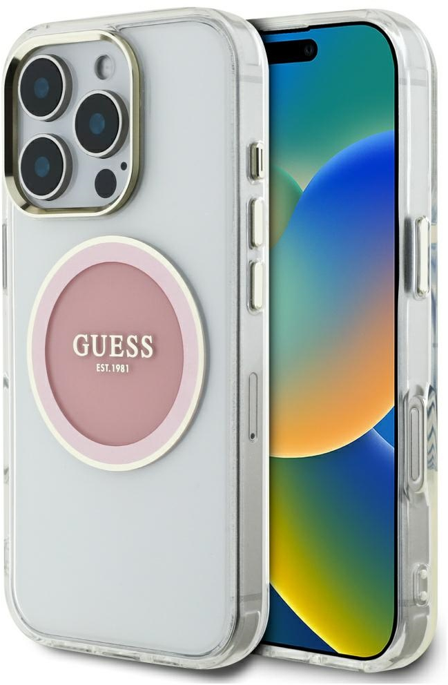 Guess IML Metal Colored Circle Classic Logo MagSafe case for iPhone 16 Pro Max - pink