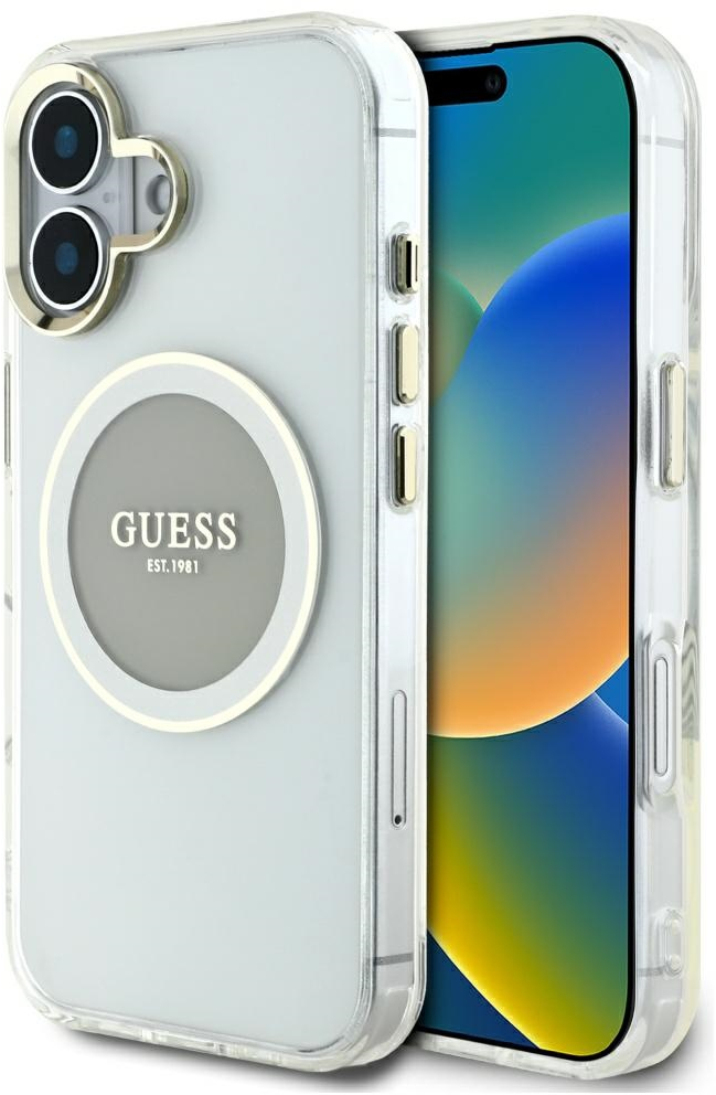 Guess IML Metal Colored Circle Classic Logo MagSafe case for iPhone 16 - gray