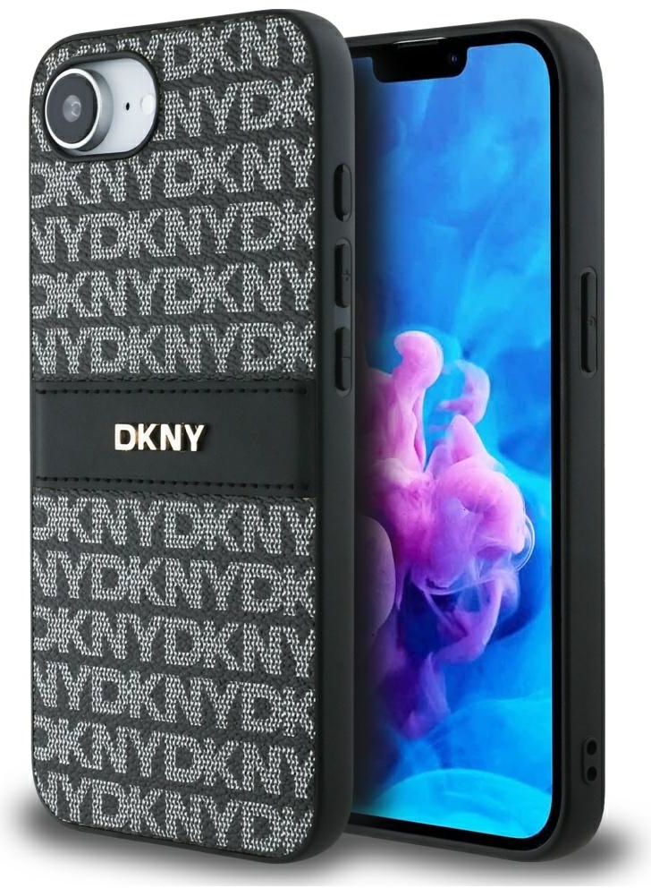DKNY Repeat Texture Pattern with Tonal Stripe case for iPhone 16e - black