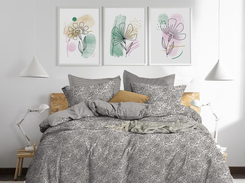 Σετ Σεντόνια Γκρι Λαχούρι 100% Βαμβακερά Γαρύφαλλο - 160x260, Χωρίς Λάστιχο