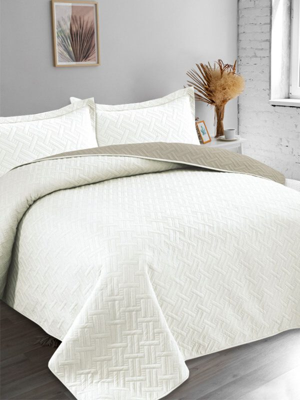 Κουβερλί Σετ Μονό Tetris Διπλής Όψεως Microfiber Γαρύφαλλο 160x240 - Λευκό, Μπεζ