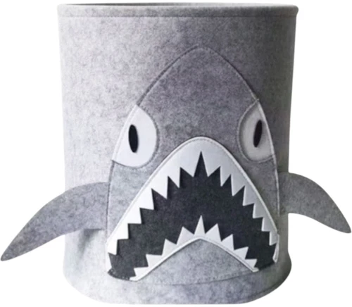 Light Grey "Cool Shark" Παιδικό Καλάθι Αποθήκευσης από Τσόχα (35x35cm)