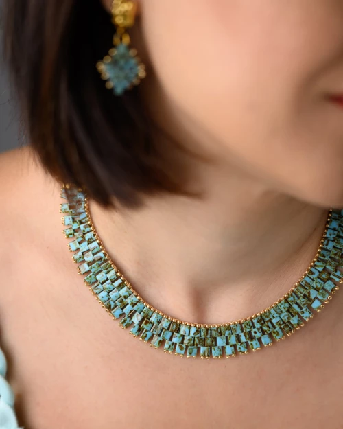 Miyuki Tila Necklace - Turquoise Picasso