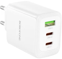 Φορτιστής Ταξιδίου Borofone BN32 Cargador GaN με 1xUSB-C PD65W και 1xUSB-A QC PD18W Λευκός
