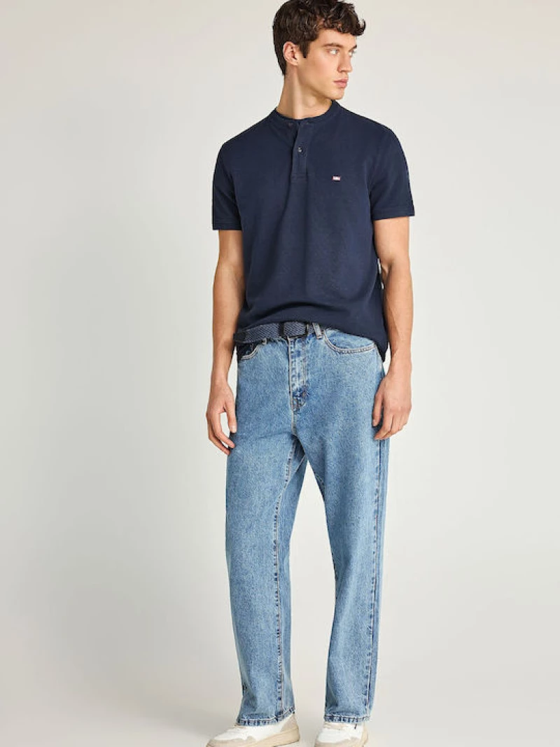 Funky Buddha Essential ανδρικό βαμβακερό regular polo μπλε FBM013-003-11-navy