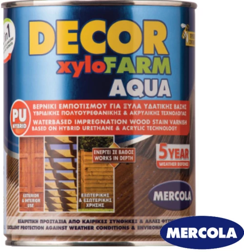 ΠΑΛΙΣΑΝΔΡΟΣ Mercola Decor Xylofarm Aqua Προστατευτικό βερνίκι εμποτισμού PU 2σε1 νερου για ξύλα 750ml Σατινε