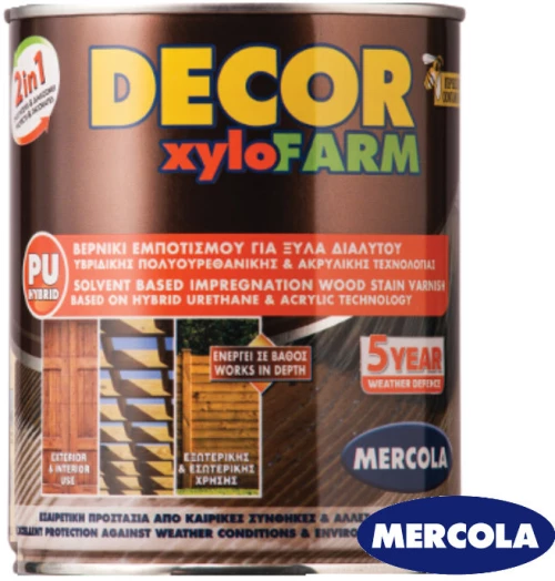 ΤΕΑΚ Mercola DECOR XYLOFARM Προστατευτικό βερνίκι εμποτισμού για ξύλα διαλύτου 2σε1 750ml