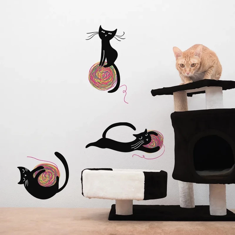 Αυτοκόλλητα Τοίχου Joyful Cats 54124 72x58cm Black-Multi Ango