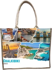 Τουριστική τσάντα λινή με φερμουάρ - Chalkidiki - 40*34*19cm - 871901